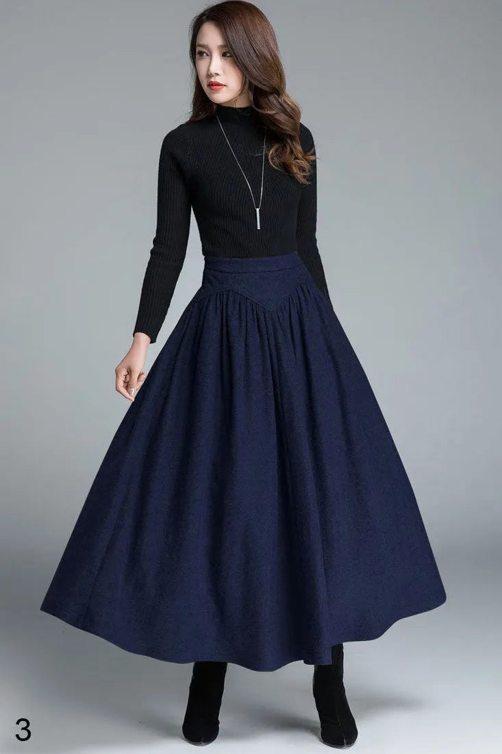 Brown Wool Maxi Skirt - Vintage High Waist A-Line Silhouette 1642