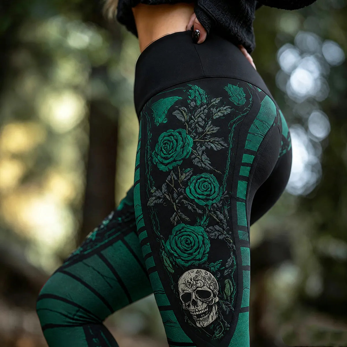 Women's Vintage Sugar Skull And Rose Pattern Comfortable Leggings