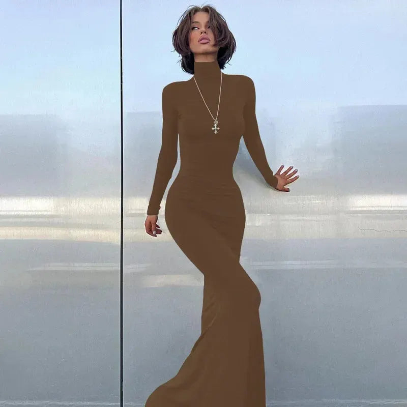 Turtleneck Sleeve Maxi Dress