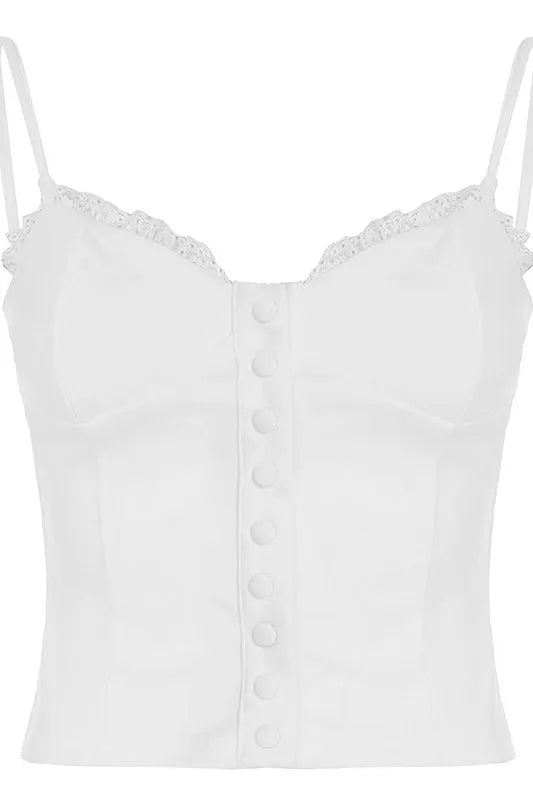 Solid Lace Patch Button Cami Top