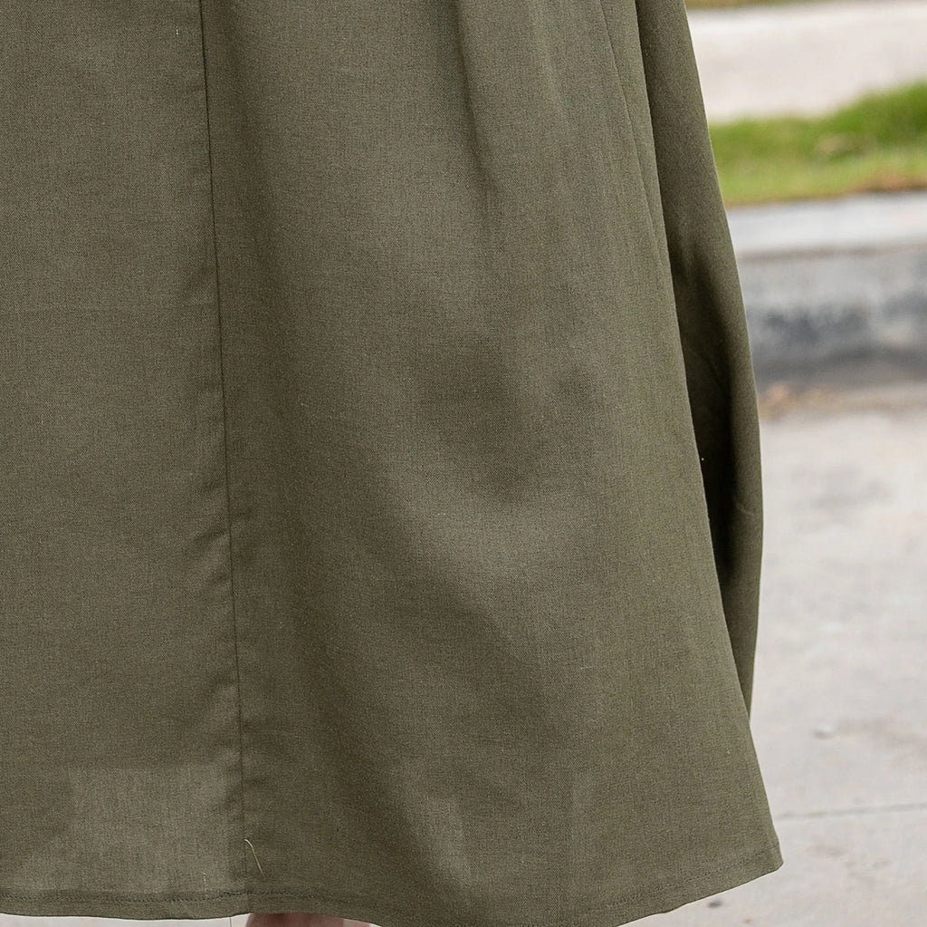 Olive Green Linen Cotton Skirt – Handmade A-Line Maxi Skirt for Women 