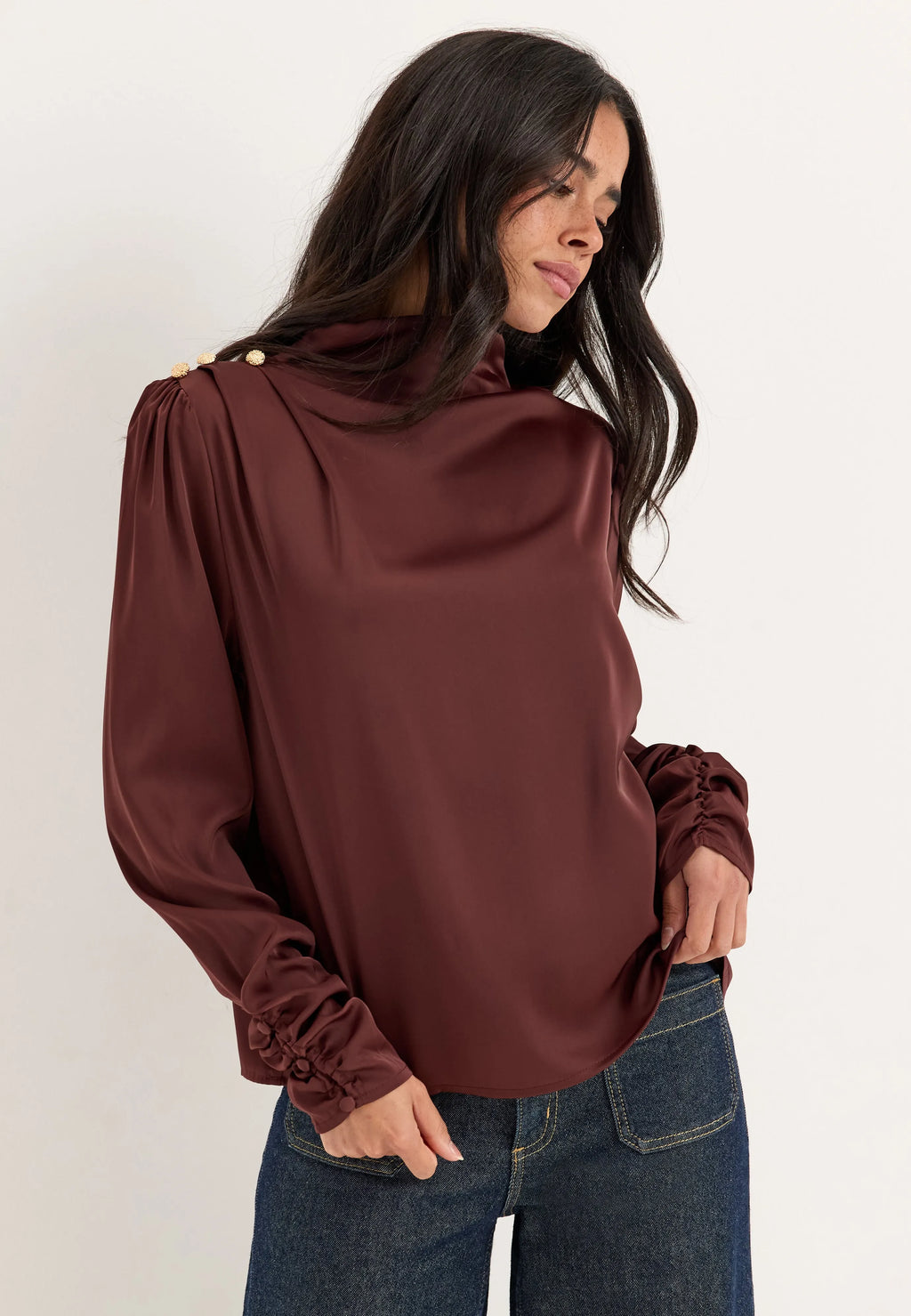 Satin Button Detail Blouse