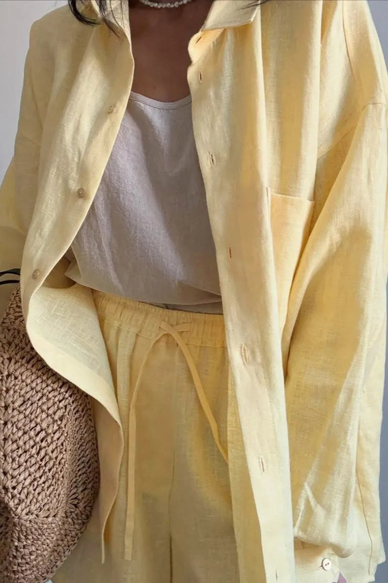 Relaxed Button Shirt Shorts Set