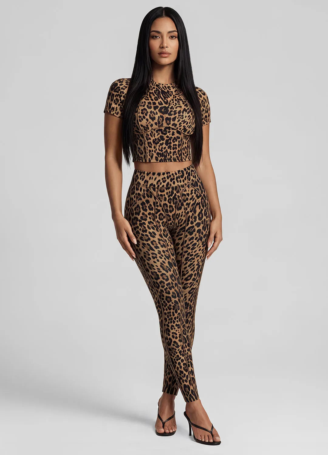 Golden Leopard Contour-Stitch Leggings - Sculpted Fit