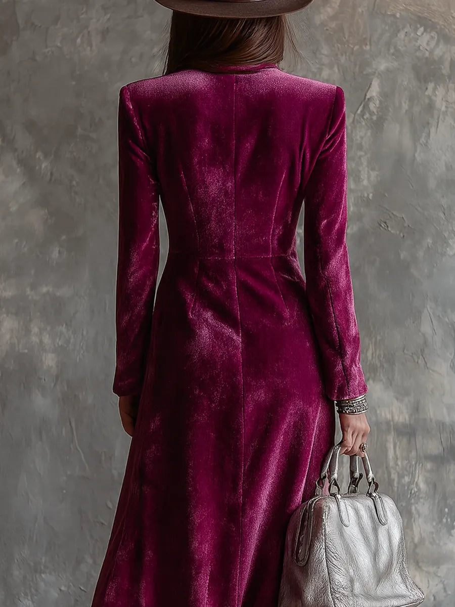 Vintage Button-down Velvet Long Blazer