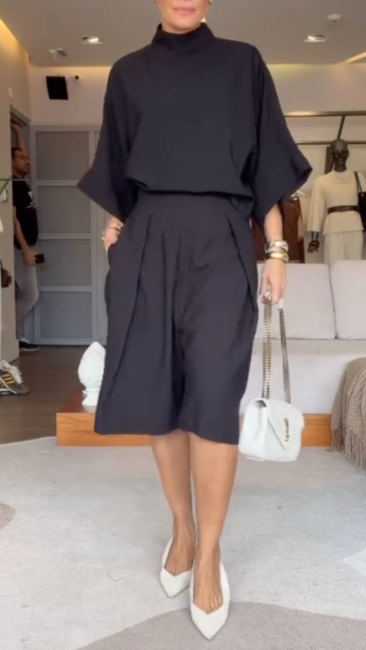 Turtleneck Batwing Sleeve Culotte Two‐Piece Set