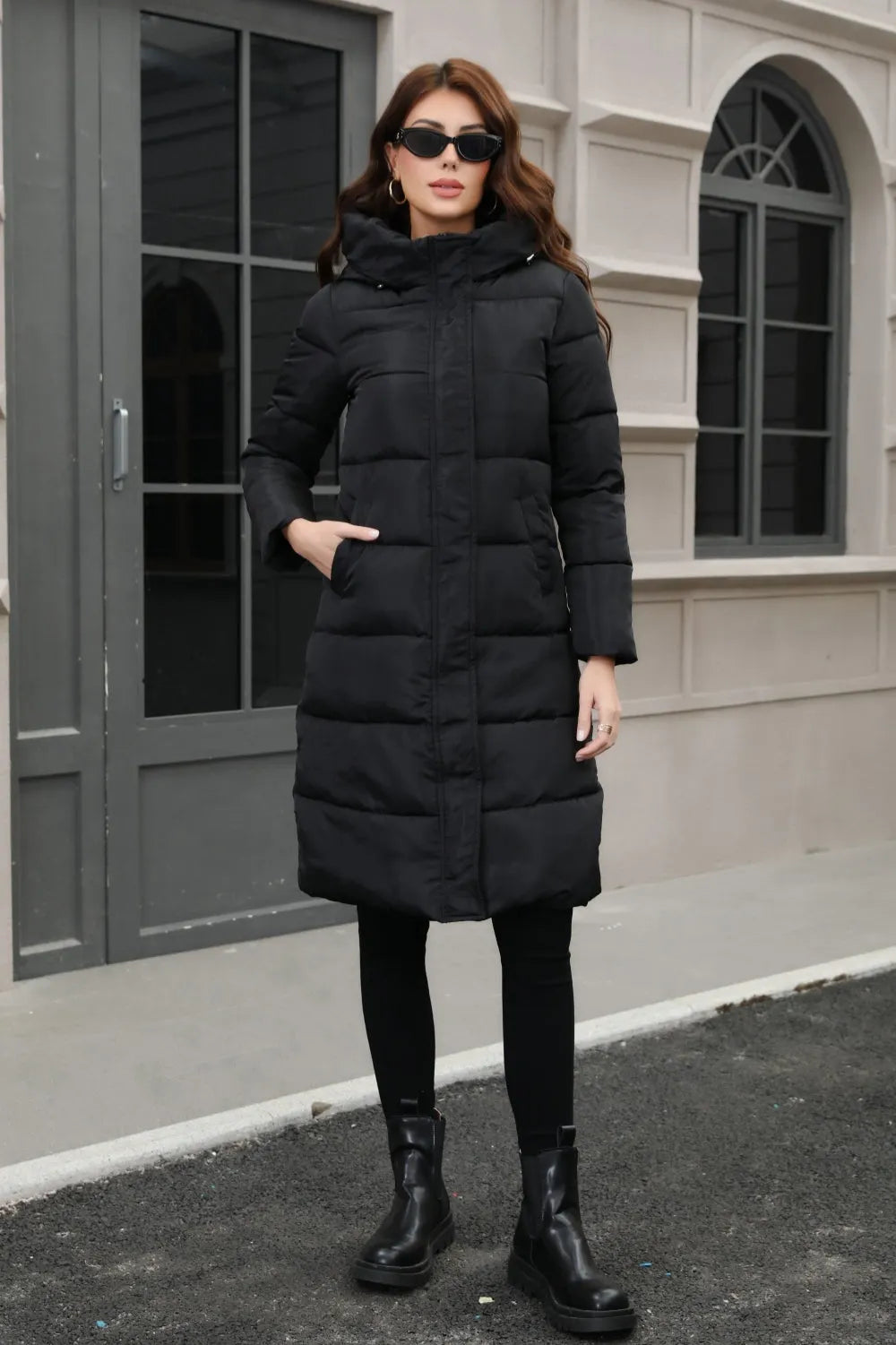 Plus Size Hooded Longline Puffer Coat