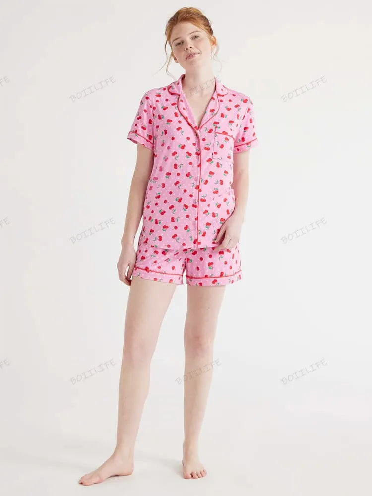 Casual Floral Print Loungewear Shirt & Shorts Cardigan Set