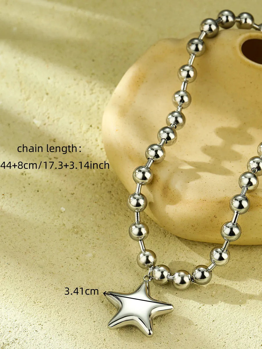 Fashion Beaded Heart Shape 18k Contrast Color Stainless Steel Necklace