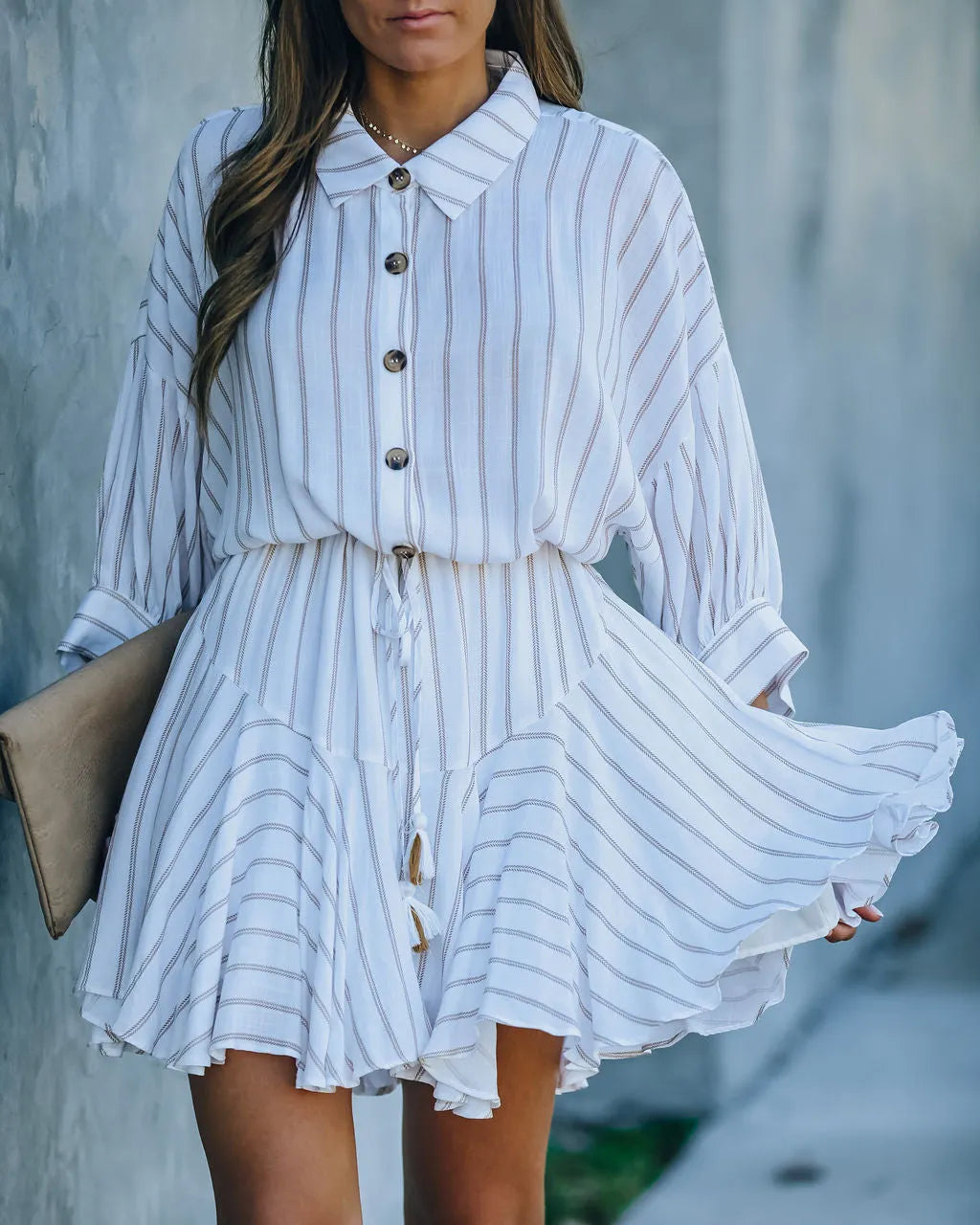 Hina Striped Button Down Shirt Dress