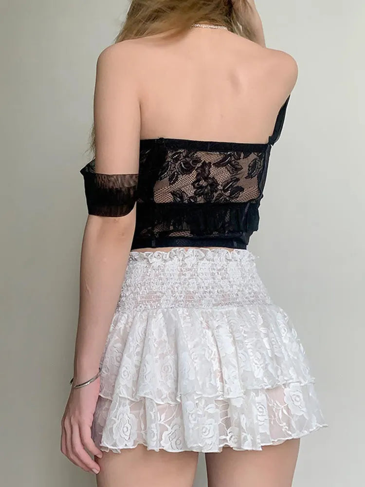 Ruched Cascading Ruffle Mini Skirt