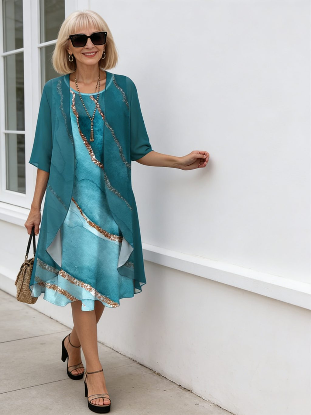 2Pcs Stylish and Elegant Chiffon Dress Two-piece Set