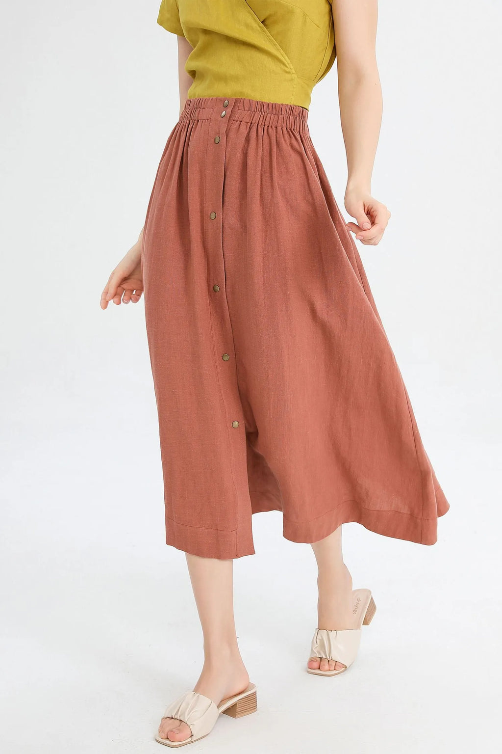 A Line Orange Button front Midi Skirt 4236