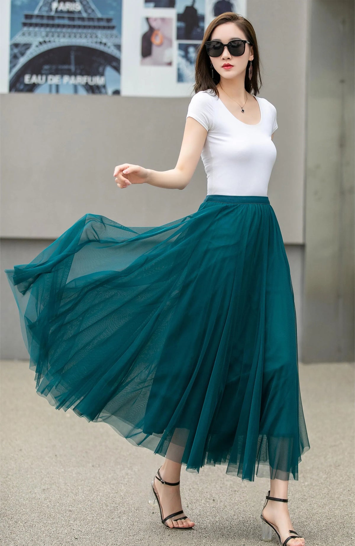 Boho Chiffon Midi Skirt, Elastic Waist Circle Skirt 