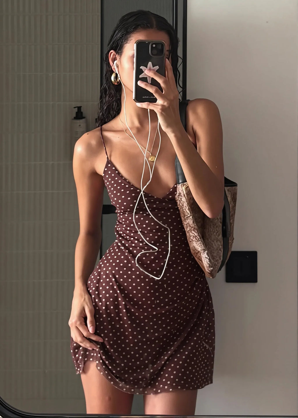 Solid Polka Dot Slim Cami Mini Dress
