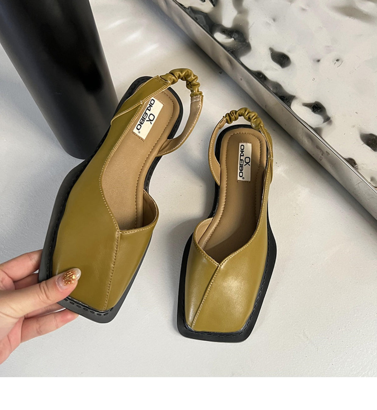 Back Empty Bag Head Sandals Women's Spring and Summer Flat Bottom Wind Square Head Single Shoes French Retro Sandals Out