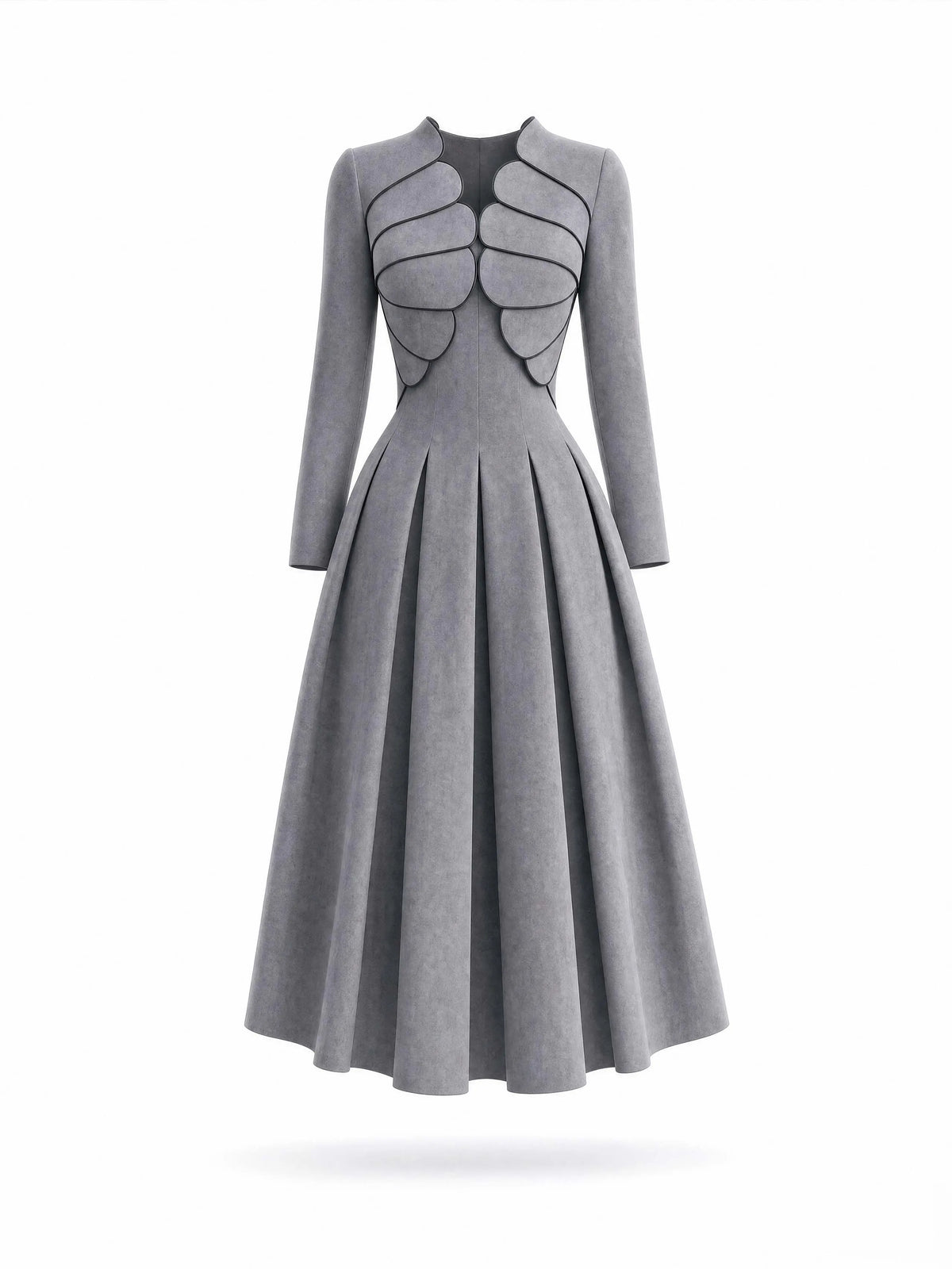 Vintage Petal Collar Pleated Midi Dress