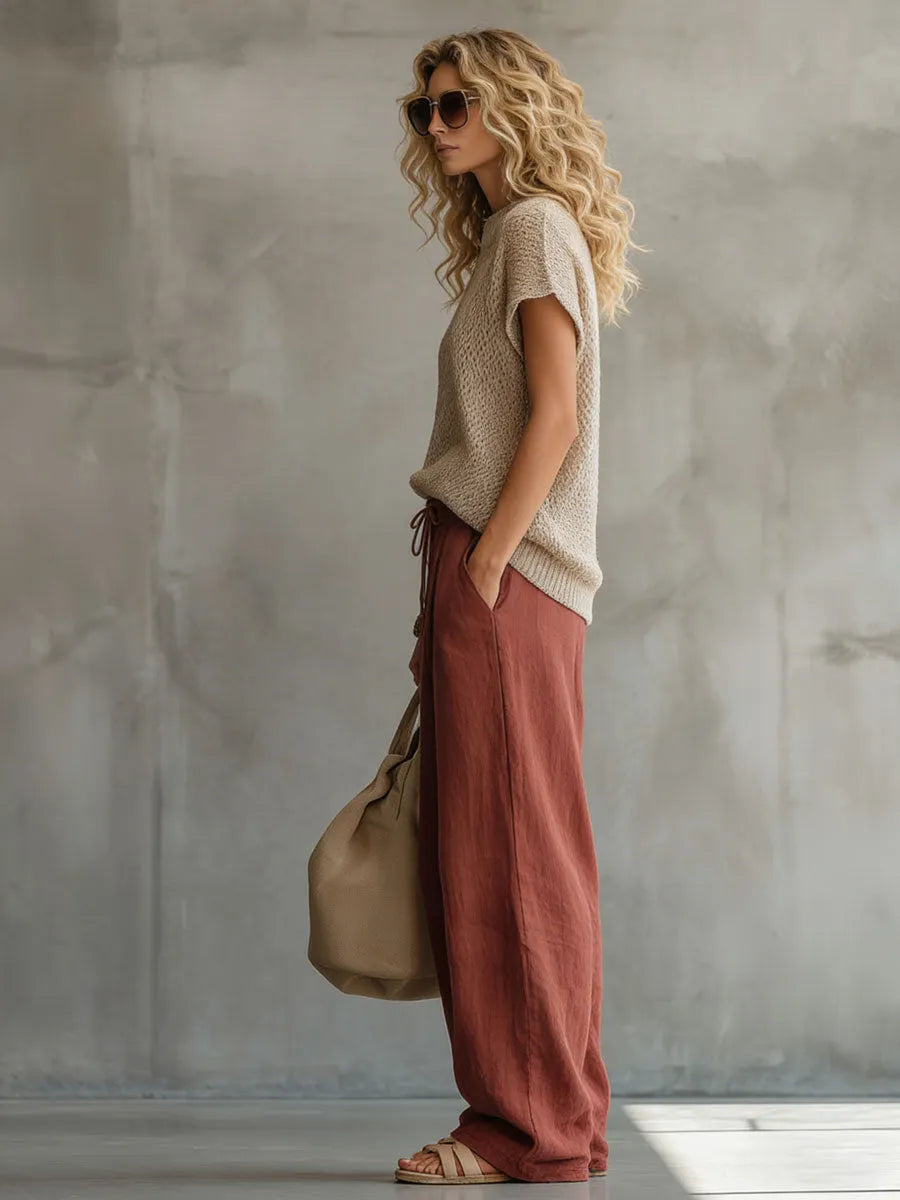 Retro Khaki Short-sleeved Knit Top