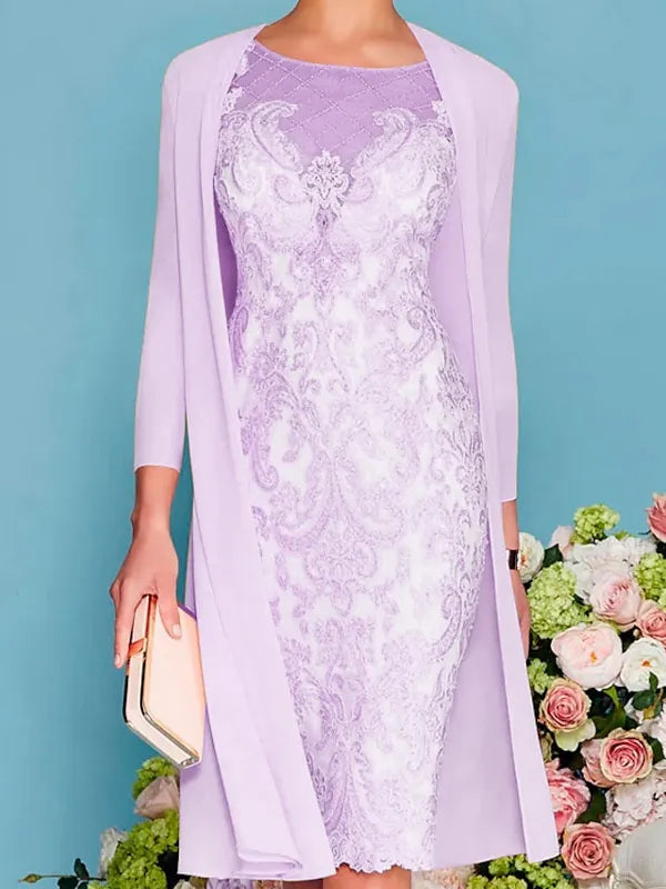 Knee-length Chiffon Lace Bodysuit Two-piece Suit
