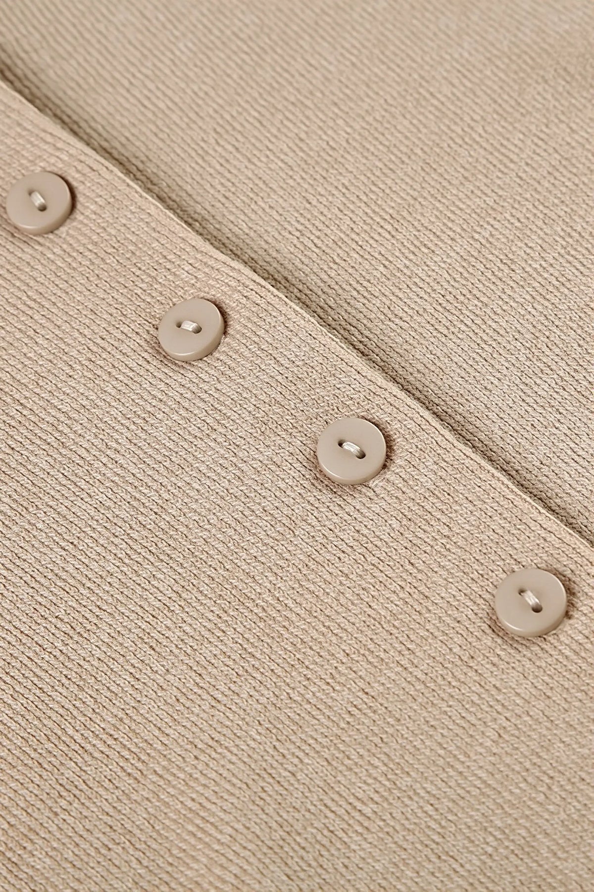Solid Button Knit V Neck Slim Mini Dress