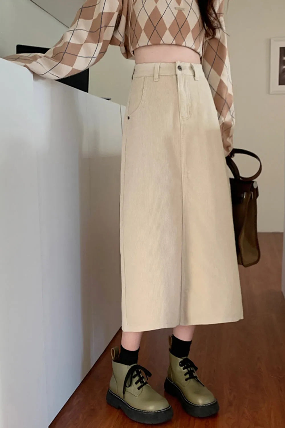 KittenAlarm - High Waist A-Line Corduroy Long Skirts