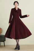 Handmade Wine Red Wool Coat – Vintage Double-Breasted Fit and Flare Overcoat 