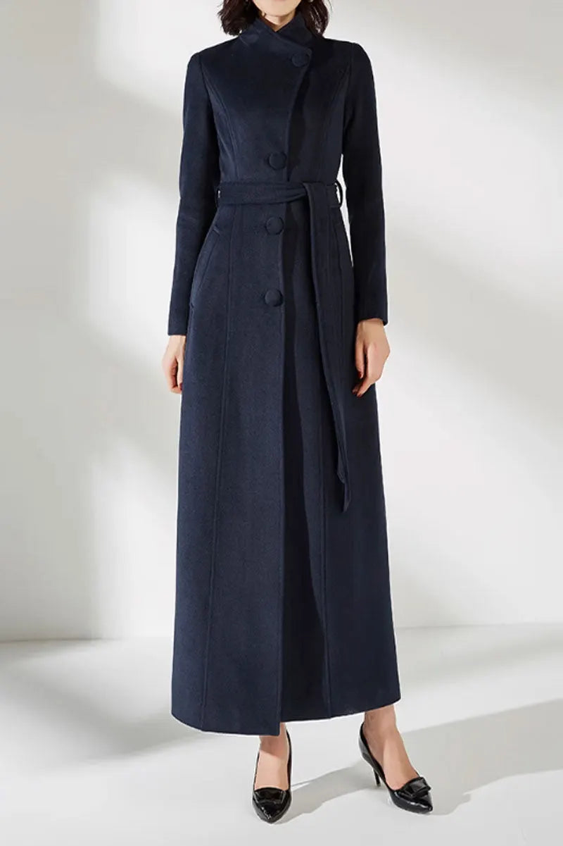 Camel Wool Long Coat - Asymmetrical Front with Tie Belt 4589
