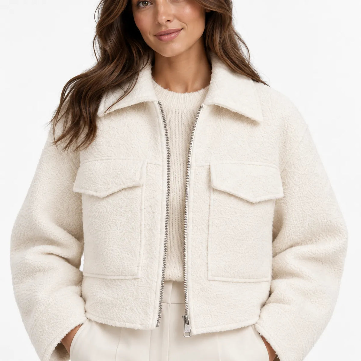 BOUCLE ZIP-UP COLLARED JACKET