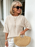 Crew Neck Jumper Women's Simple Versatile Striped Half-sleeved T-shirt