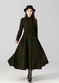 Army Green Wool Long Coat - Vintage Inspired A-Line Swing 5505