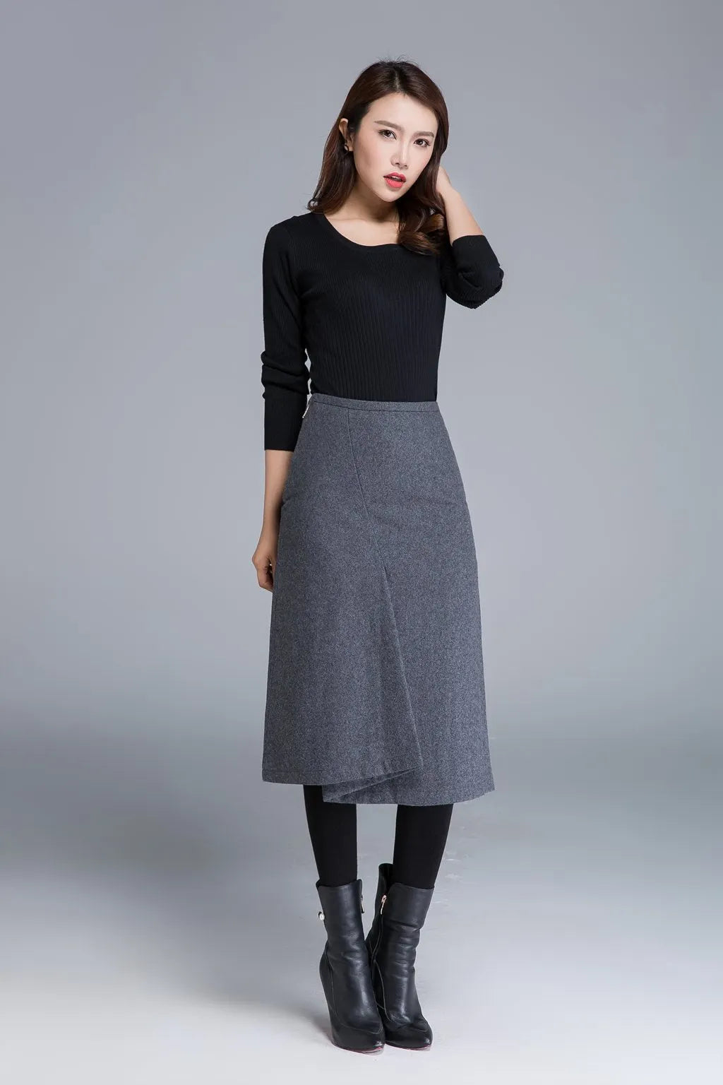 Gray Wool Blend Pencil Skirt – Handmade Fitted Midi for Women 