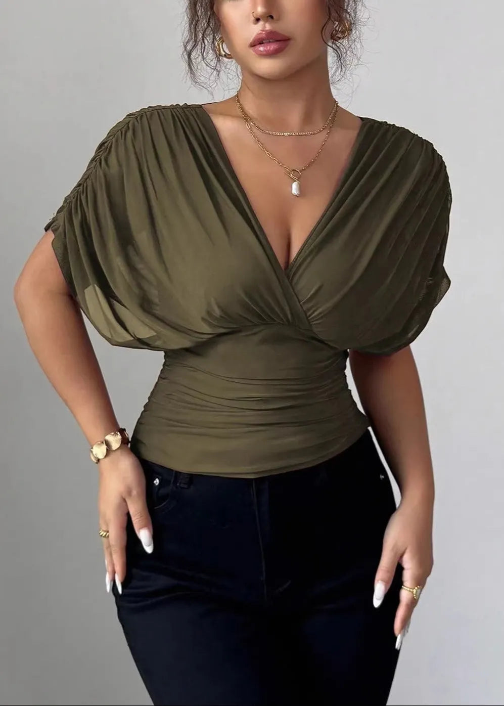 Deep V Tie Back Short Sleeve T-shirt