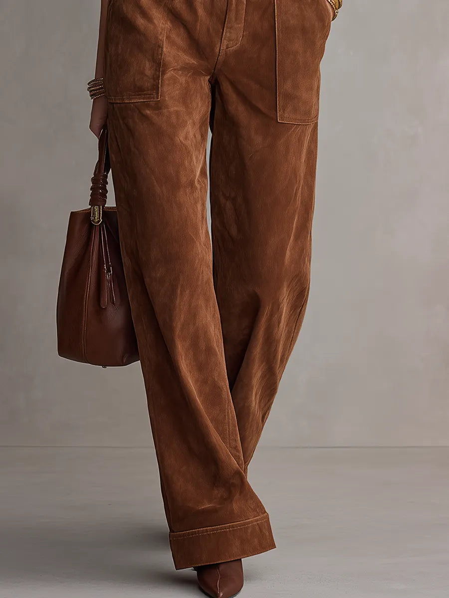 Utility Cognac Belted Suede Jumpsuit