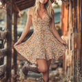 Floral Print Chiffon Sleeveless Summer Dress For Women Lightweight Flowy V-Neck Mini Dress Boho Style Casual Beach Outfi