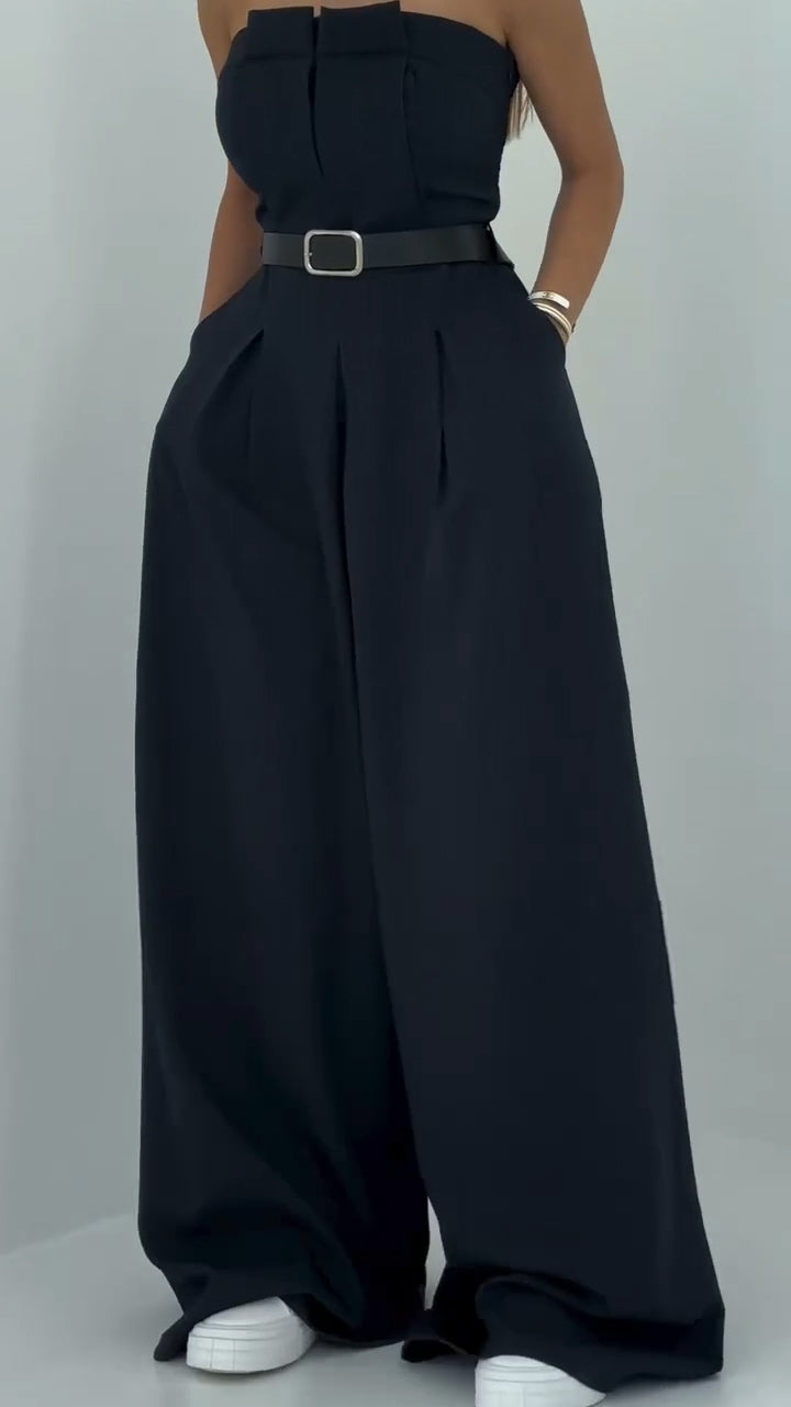 Women Strapless Jumpsuit+ Jacket Style Commuting Set