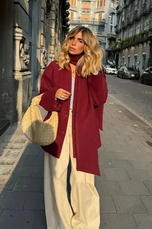 Scarf Collar Single Breasted Wool Coat