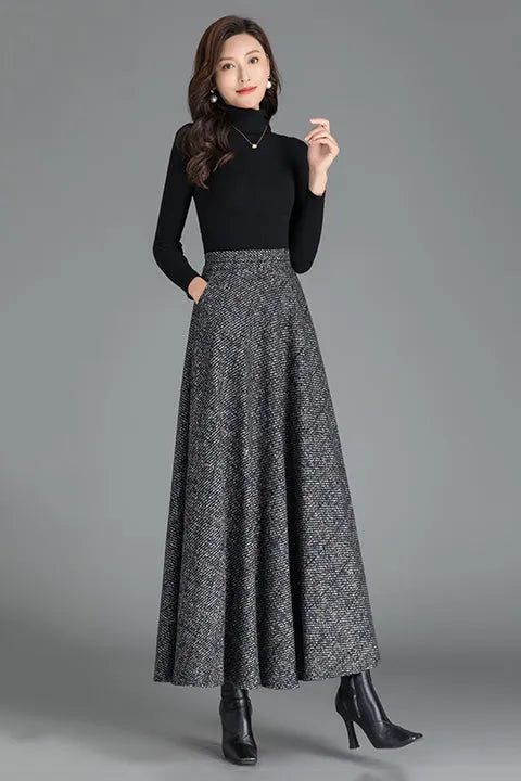 Handmade Wool Maxi Skirt – Vintage A-Line Long Winter Skirt 