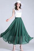 Emerald Green Chiffon Maxi Skirt - A-Line Silhouette, High Waist 3492