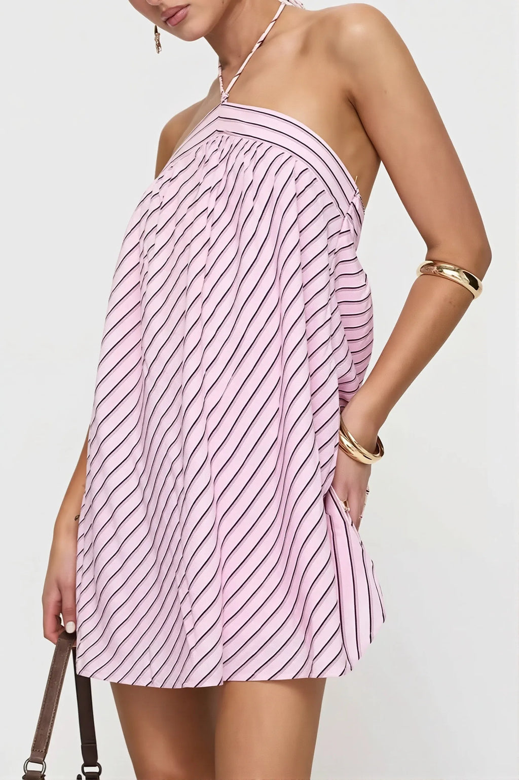 Elegant Striped Halter Mini Dress