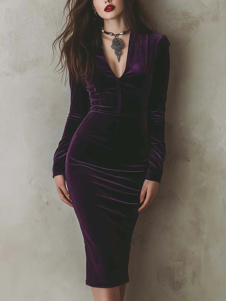 Elegant Midi Dress in velvet, Affordable Luxury
