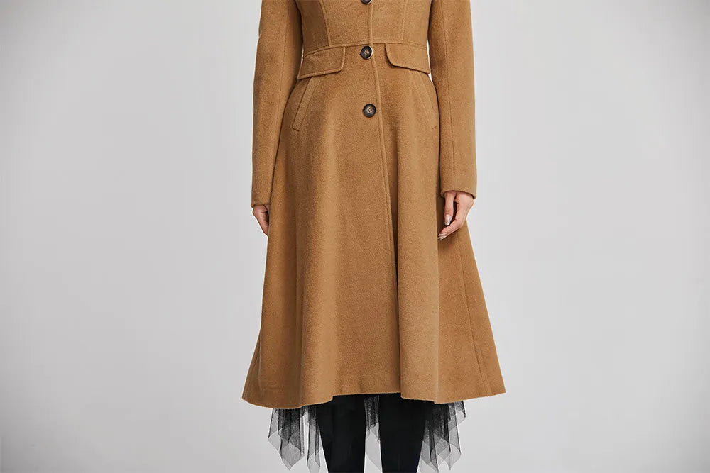 Brown Wool Coat for Women - Single Breasted with Pockets 2251