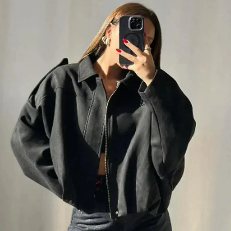 Women's Cropped Zip Up Bomber Jacket