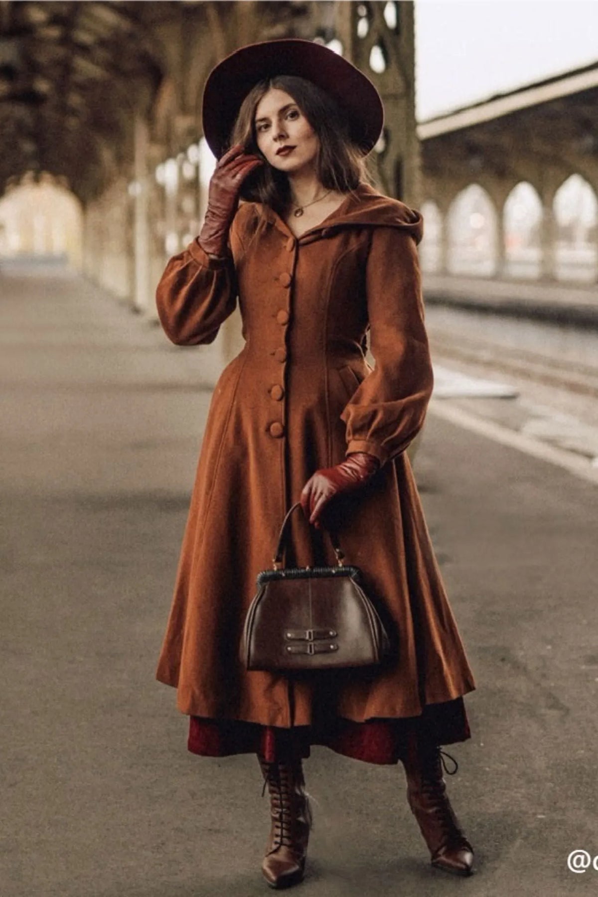 Handmade Wool Blend Coat – Lantern Sleeve Hooded Winter Coat 3255