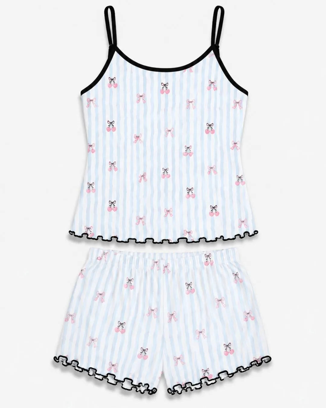 Women's Cherry Striped Short Pajama Set