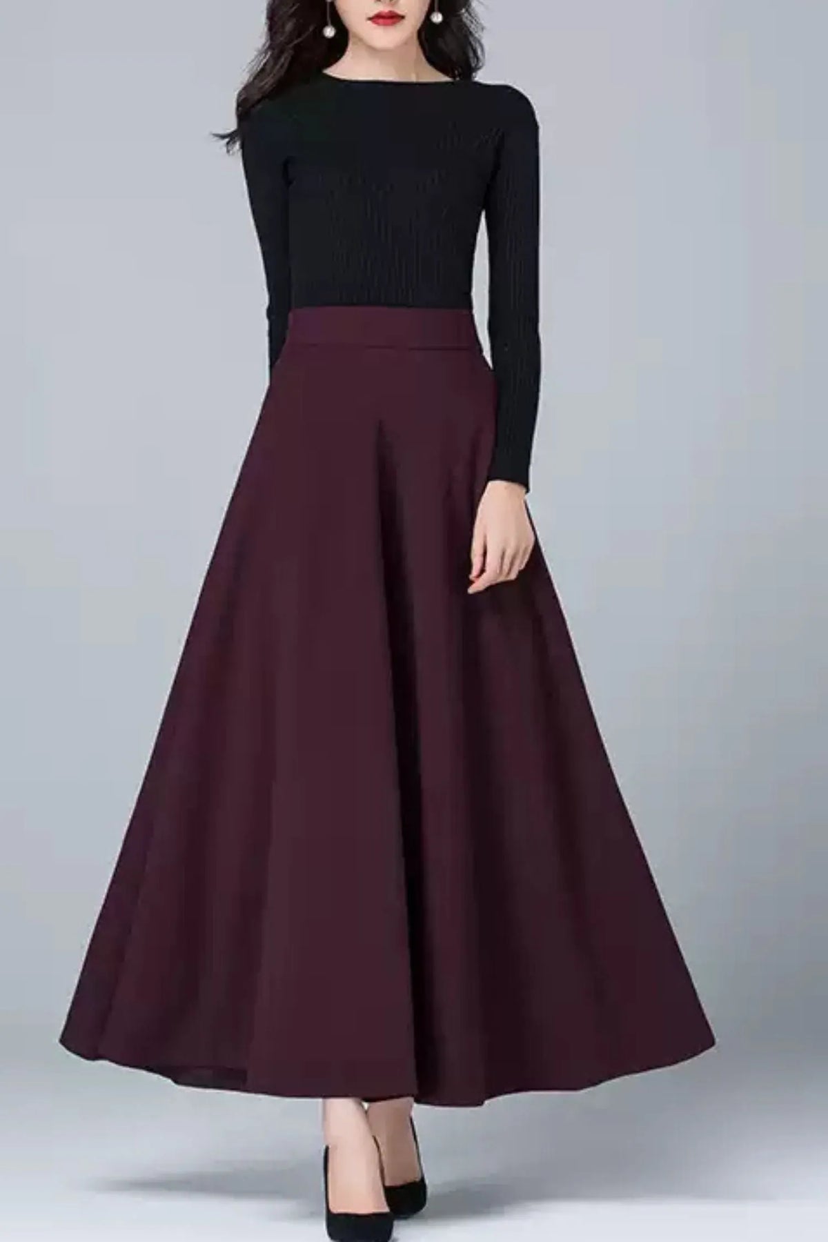 High waist long autumn skirt women 6197