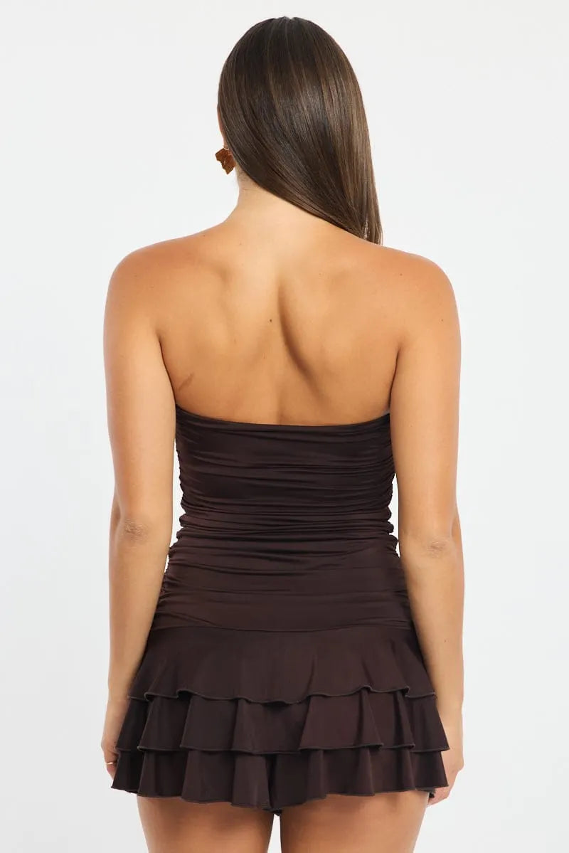 Brown Strapless Mini Dress