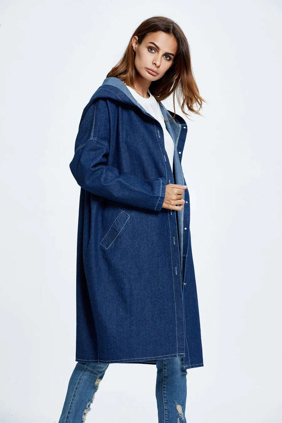 Long Hooded Denim Coat