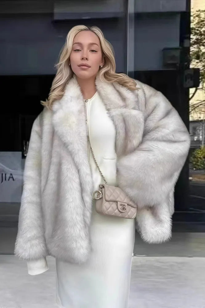 Faux Fox Fur Long Sleeve Coat