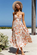 Uzma Floral Smocked Tie Maxi Dress - Coral Pink