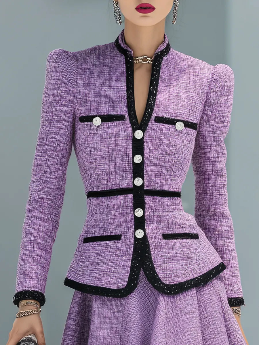 Elegant Contrasting Color Tweed Two-piece Set